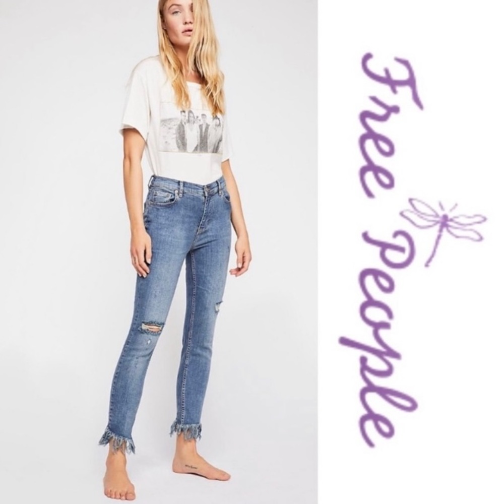 Free People Great Heights Frayed Distressed Skinny Jeans Size 26
